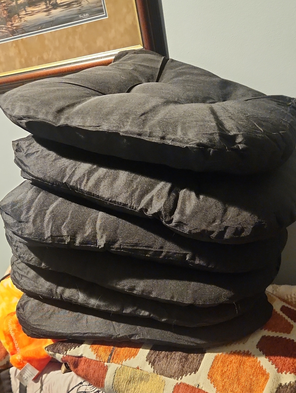 Black Tufted Outdoor Patio Cushion 6 Piece Seat Pad Set - Unbranded
